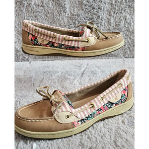 Sperry Top Sider‎ Womens Size 8 Angelfish Tan Leather Floral Boat Shoes